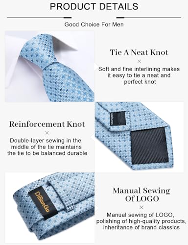 Image of DiBanGu Mens Silk Necktie Solid Color Tie and Pocket Square Cufflink Tie Clip Set Woven Plain Ties for Men Wedding Party