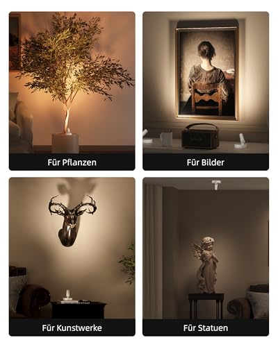 EZVALO Kabelloser Spotlight Weiß, Aufladbarer Wandspot mit 5500mAh Akku, 3 Farben Dimmbar, 350° Drehbare Wandleuchte Innen mit Fernbedienung & Timer, für Bilder, Pflanzen und Deko [2er Set]