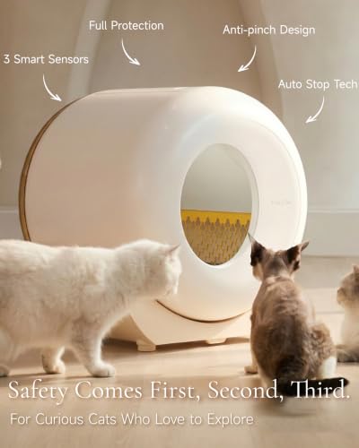 Image of Furrytail Automatic Litter Box Self Cleaning, Kitty Litter Box, Smart Safety Sensors, Advanced Odor & Leak Control, Large Capacity for Multi Cat Homes, with App Control & 40 Trash Bags,Cream