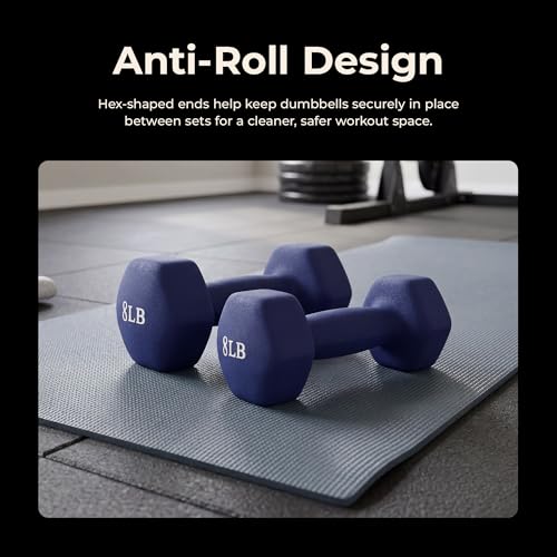 Image of Sunny Health & Fitness Neoprene Coated Hex Shaped Dumbbell Non-Slip Fitness Weights for Home Gym Exercise, Full Body Workout Strength Building, Weight Loss, Sold in Pairs - Sizes - 2LB, 5LB, 8LB, 10LB