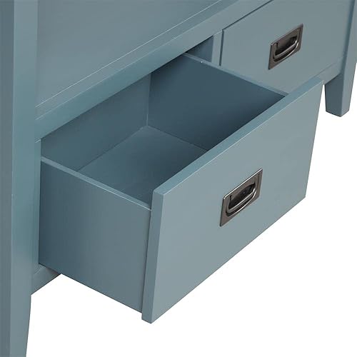 Miniatura 7 de L"KeKe Mesa consola de granja de 36 pulgadas con 4 cajones y 1 estante de almacenamiento, material de madera de pino para entrada, entrada, sala de