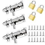 Lot de 3 verrous de porte coulissants avec 18 vis, en acier inoxydable avec 3 cadenas, dou...