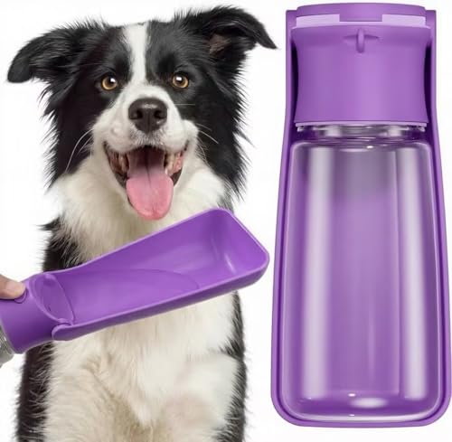 Foldable Dog Water Bottle 19oz – Leak-Proof Trough, Purple