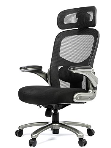 OFFICE FACTOR 500 Lbs Rated Ergonomic Big and Tall Office Chair Flip-Up arms, Mesh Office Chair, Swivel Office Chair with Anti Scratch Wheels, Mesh Executive Chair (Black with Headrest) OFFICE FACTOR 500 Lbs Rated Ergonomic Big and Tall Office Chair Flip-Up arms, Mesh Office Chair, Swivel Office Chair with Anti Scratch Wheels, Mesh Executive Chair (Black with Headrest)