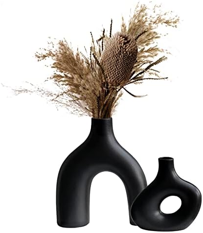 TCIUXYQ Black vases for Decor,Ceramic Vase Set 2 for Modern Boho Home Decor,Pampas Flower vase in Minimalist Nordic Style,vases for centerpieces Wedding Party Living Room Office Bedroom Décor-Perfect
