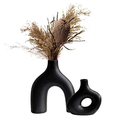 Tciuxyq Black Vases For Decor,Ceramic Vase Set 2 For Modern Boho Home Decor,Pampas Flower Vase In Minimalist Nordic Style,Vases For Centerpieces Wedding Party Living Room Office Bedroom Décor-Perfect #TOP26