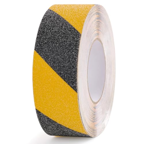 Anmoofun Anti Slip Traction Tape 2 Inch x 60 Ft, Heavy Duty Grip Tape for Outdoor Stairs Step Treads Floors, Safety Non Slip Roll Waterproof Caution Black Yellow