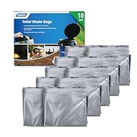 Camco 41548 Toilettenabfallbeutel, biologisch abbaubares Pulver und auslaufsicheres Doppelbeutel-Design, ideal für Camping, Wohnmobil, Wandern oder Bootfahren, 10 Stück