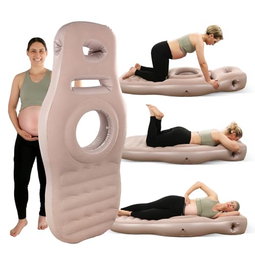 PregSpag Inflatable Pregnancy Pillow with Hole - Pregnancy Blow Up Mattress, Maternity Pillow Inflatable for Prone Sleeping Includes Electric Pump, Relieves Back/Hip Pain, Gray