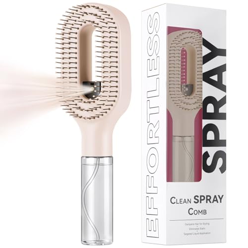 Image of 2-in-1 Spray Comb for Hair, Water Spray Detangling Brush with Built-In Mist Bottle, Anti-Frizz Wet Hair Brush for Men, Women & Kids Ideal for Long, Thick & Curly Hair (Beige)