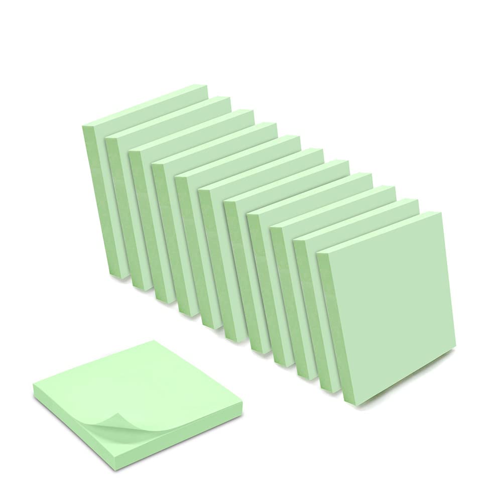 WAYTEX 1200 Repositionable Self-Adhesive Notes Pastel Green 12 Pads of 100 Sheets 75 x 75 mm