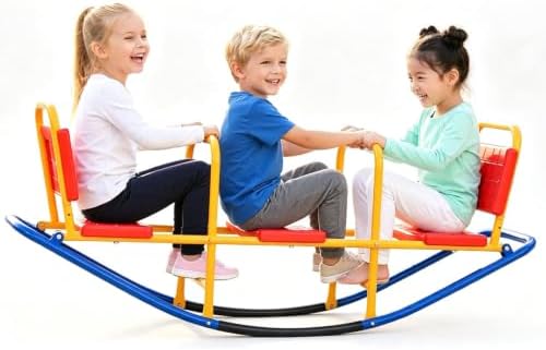 Costzon Teeter Totter Seesaw for Kids Outdoor, 2 in 1 Metal Rocking Seesaw for Toddlers with Easy-Grip Handles, Indoor Outdoor Rocker Toy Gifts for Ages 2-5, 1-3 Person Home Preschool Backyard See Saw