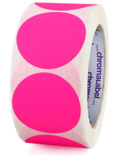 ChromaLabel 2 Inch Round Permanent Color-Code Dot Stickers, 500 per Roll, Fluorescent Pink