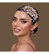 LOVFOIVER Bride Wedding Hair Comb Light Rose Gold Flower Hair Piece Handmade Bridal Hair Accessor...
