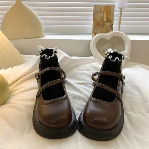 ZQW Women's Kawaii Lolita Retro British Chunky Mary Jane Shoes - Comfort Round-Toe Casual Leather Flats JK Fashion Office2