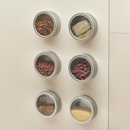 Juego de 4/6 Tarros Magnéticos para Especias, Recipientes con Tapa Transparente, Diseño que Ahorra Espacio en La Cocina, Latas Magnéticas Reutilizables para Especias con Boca Ancha(6pcs)