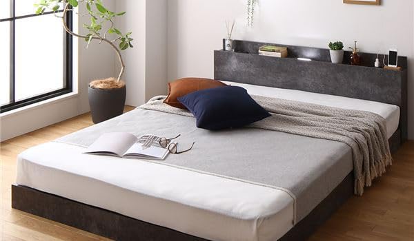 ds-ベッド ダブル ポケットコイルマットレス付き ストーングレー 収納