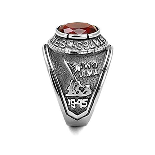 Marines Ring - (Silver Color W/Red Stone) Marines Military Rings Jewelry - Officers Military Gear Or Marines Uniform Veteran Ring With Flag Decal Emblem Design (12) #TOP1