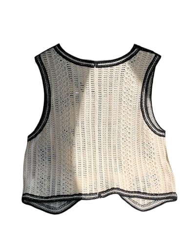 Image of Verdusa Women's Sweater Vest Button Front V Neck Sleeveless Crochet Plaid Checkered Knit Sweater Vest