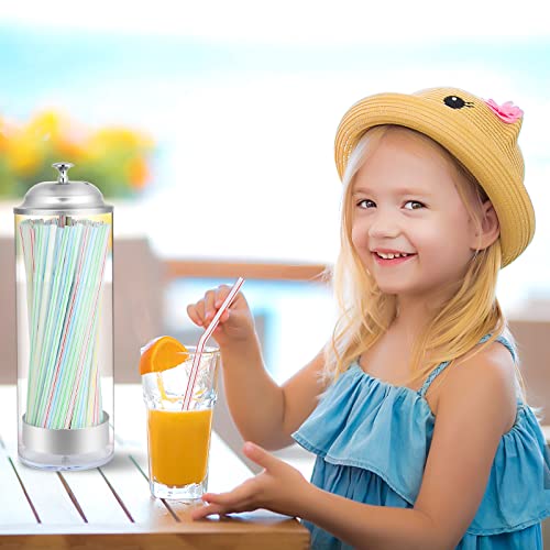 Worldity 1Pcs Plastic Straw Dispenser and 100Pcs Drinking Straw, Straw Holder with Stainless Steel Lid, Transparent Straw Dispenser for Pencils, Stir Sticks, Drinking Straw - Thumbnail 6
