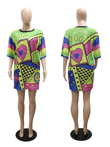 Image of CUTUBLY Women's Sequin T Shirt Mini Dress for Concert, Birthday, Night Out, Festival