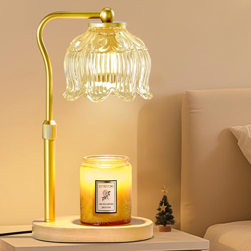 CASTLELIFE Candle Warmer Lamp with Timer & Stepless Dimming, Height Adjustable Electric Wax Warmer for Jar Candles, Flower Wax Melter with Wood Base, Gifts for Women Home Decor, Natural Wood