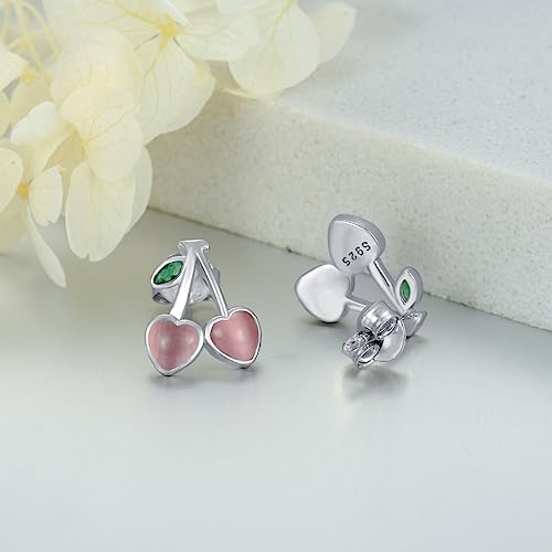 Pendientes de tuerca de cereza para mujer con circonita verde 4