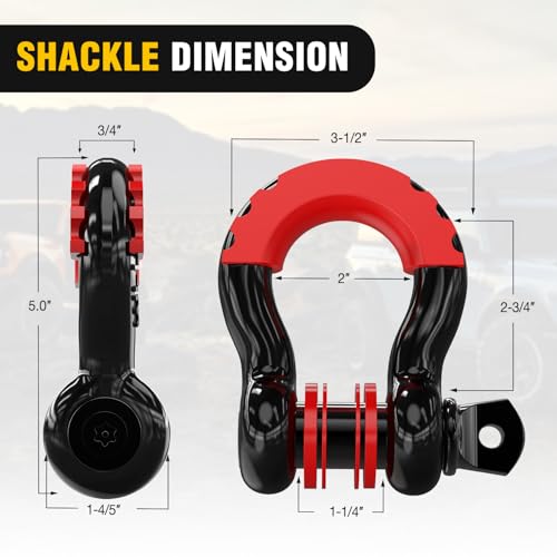 Image of Nilight 3 inch x 20' Recovery Tow Strap Kit with 2Pcs 3 /4 inch Anti-Theft D-Ring Shackles and Storage Bag Tow Rope for Car Truck SUV ATV (MBS 31500LBS)