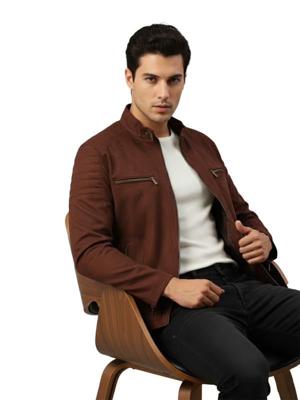Image of Leather Retail Coffee Suede Jacket For Men's