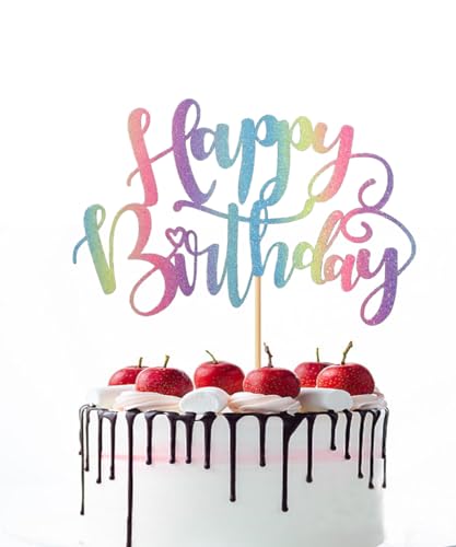 Naicaek Handmade Glitter Happy Birthday Cake Topper,Birthday Party Cake Decorations, Anniversary/Birthday Party Decoration Supplies (Rainbow)
