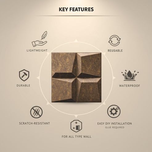 Image of Kayra Decor 3D PVC Wall Panels for Bedroom & Living Room | Cube Design | Magnum Brown Color | 19.7 x 19.7 Inch | Pack of 12 | 32.28 Sq Ft