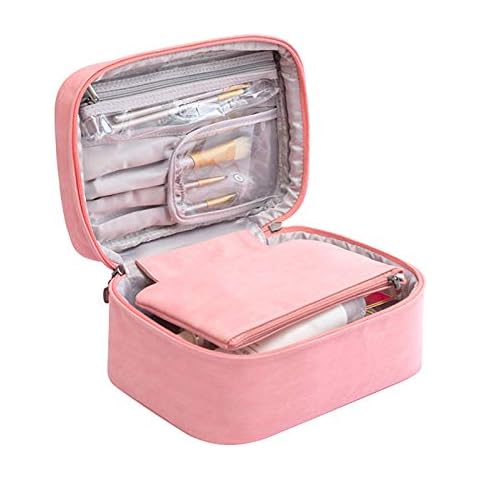 JunNeng Large Makeup Bag Make Up Organsier Bags Travel Make-up Case Cosmetic Bag Waterproof Portable Toiletry Bags for Women Men, Pink Cover