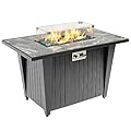 Senjoys 42'' Propane Fire Pit Table, Marble Tile Ceramic Tabletop with Glass Wind Guard, 50,000 BTU Fire Table, Inclined Leg and Art Powder Design, Blue Glass Rocks, Including Lid&Cover