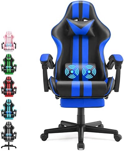 Ferghana Racing Style PC Computer Chair,Computer Gaming Chair, E-Sports Chair,Ergonomic Office Chair with Height Adjustment,Retractable Footrest,Headrest and Massage Lumbar Support(Navy Blue)