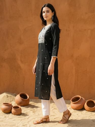 Image of INDO ERA Womens Straight Embroidered Chikankari Kurta