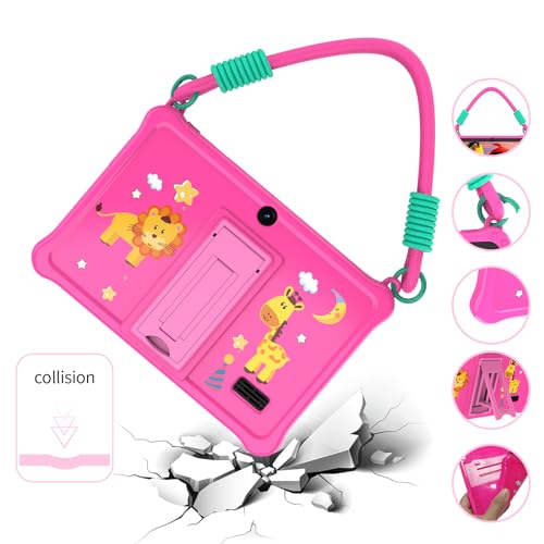Image of PRITOM Lanyard Kids Tablet 7 inch, 32GB Toddler Tablet Android 13 with WiFi, Dual Camera, Education, Games, Kids Software Pre-Installed, Parental Control, Pink