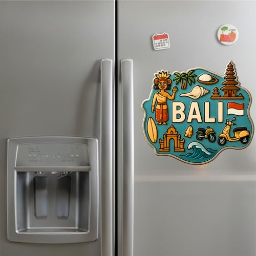 Image of Souvenir Fridge Magnet | 4x3 Inch Collectible Travel Decor | Strong & Durable Refrigerator Magnet with Iconic Landmarks for Travelers (Bali)