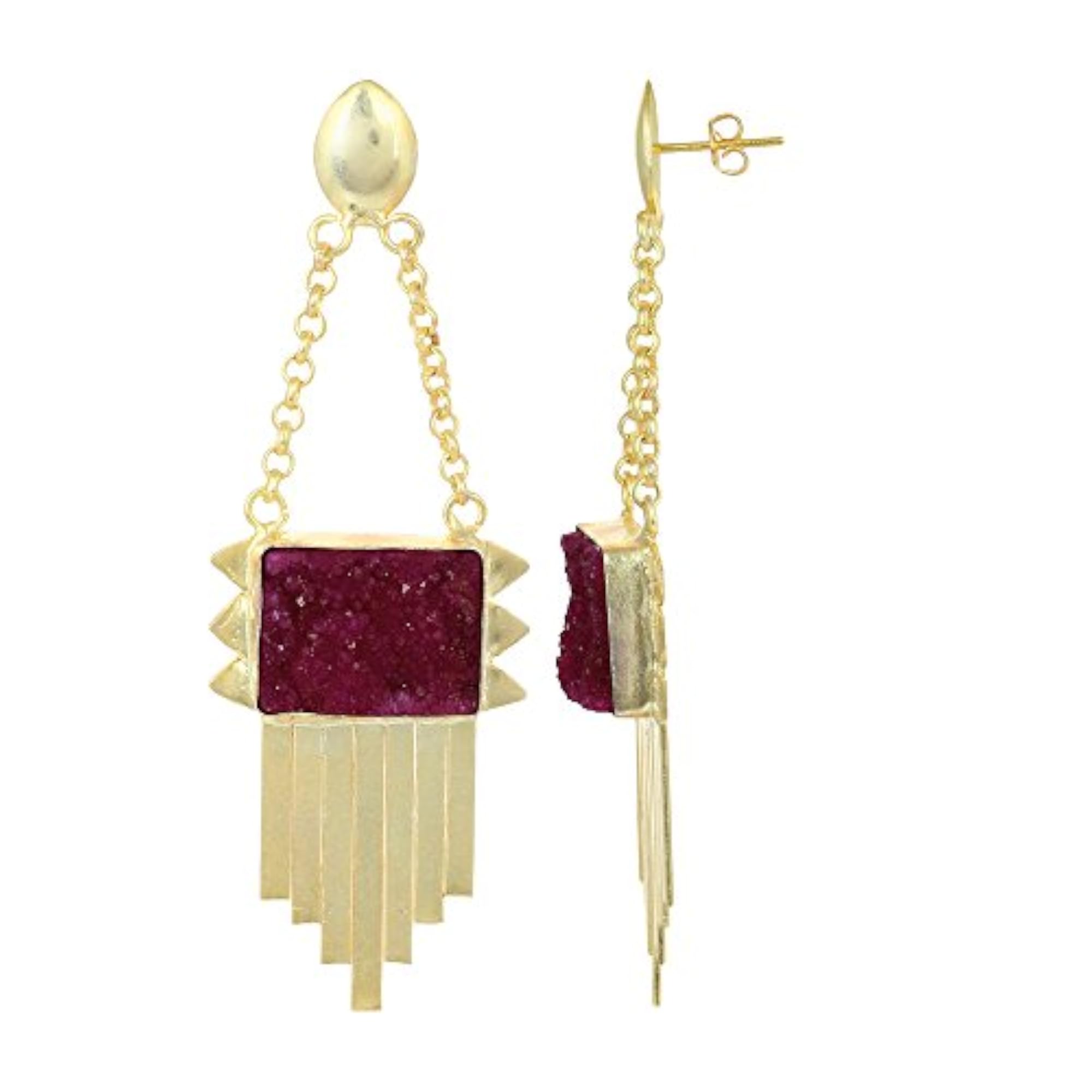 Women's Milan Red Harmony Druzy Dangle & Drop Earrings