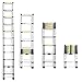 Telescoping Ladder 10.5 FT Extension Telescopic Ladders 3.2m Lightweight Aluminum Portable Multi-Use in Home Attic & RV Work Retractable Collapsible Folding 12 Steps EN131 Certificated 330lbs Capacity