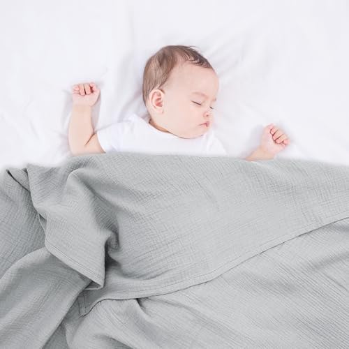 Winmany 2Pack Baby Muslin Swaddle Blankets Newborn Boy Girl Nursery Receiving Blanket Swaddling Wrap Baby Essentials for All Year 100x100cm/40x40in (Blue+Grey) - Image 3