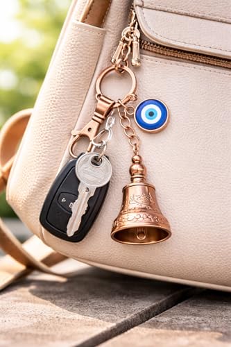 Image of AutokraftZ Copper Guardian Bell with Tibetan Keychain for Motorcycle & Bike | Classic Safety Bell | Symbol of Protection & Good Luck | Premium Gift for Bikers & Riders