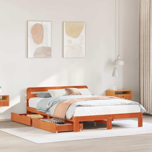 kithwjll Massivholzbett Kiefernholz, Wachsbraun 140x200 cm, mit Lattenrost und 2 Bettschubladen, stâ€¦ – Miniatur
