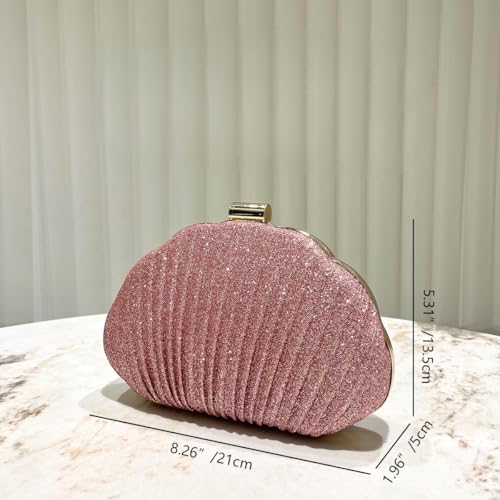 Image of Glitter Seashell Evening Clutch Purse Mini Chain Shoulder Bag Acrylic Shell Pearl Crossbody Bag