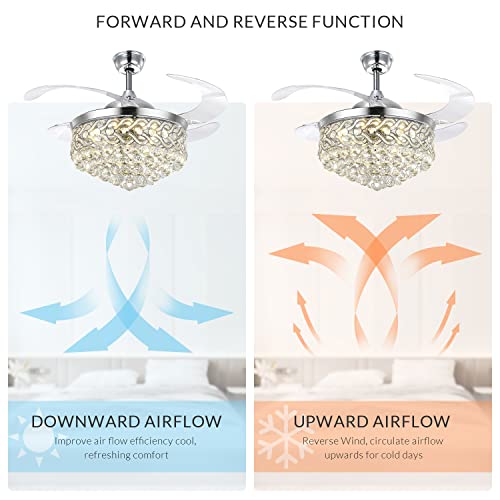 Noxarte 42" Chandelier Ceiling Fan Crystal Ceiling Fan Led Dimmable Lighting Fixture Reversible Blades Remote Control For Bedroom Living Room #TOP4