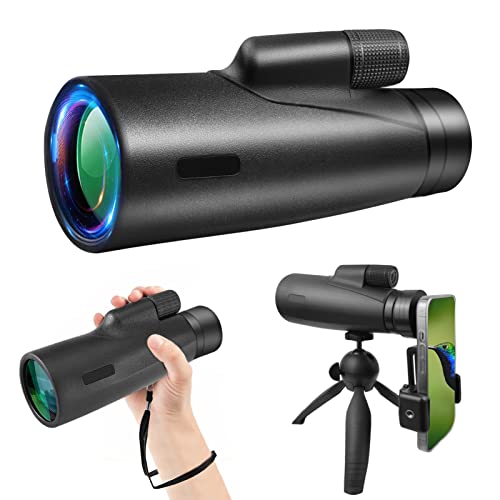 Yumzeco HD Telescopio Monocular de 12 x 50, Monocular Impermeables con Soporte para Teléfono Inteligente Trípode para Adultos Avistamiento de Aves, Vajes, Senderismo,Lente FMC, Prisma BAK4