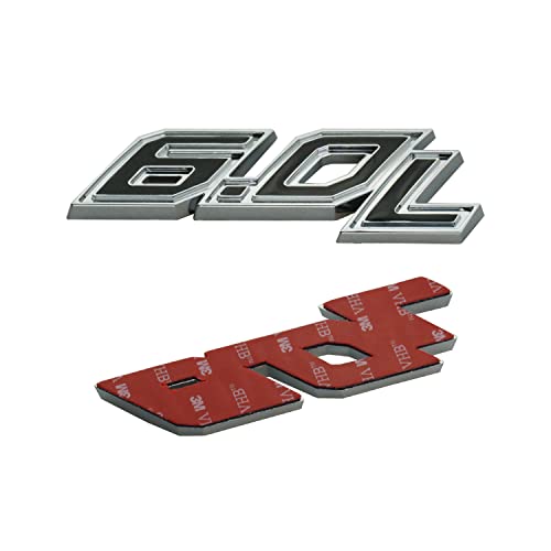 Image of 2Pack 6.0L Emblems Decal Badge 6.0 Powerstroke Turbo Fender Side Nameplate Logo Fit for 250 350 450 (Silver Black)
