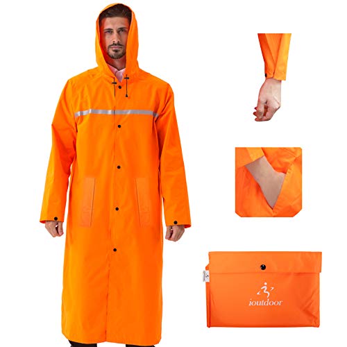 ioutdoor Regenmantel 100% Wasserdicht, der Extra Lange Regenschutz mit Taschen / Reflexstreifen / Kordelzughauben / Reißverschluss / Knopf, 3 Farben, 3 Größen Cover