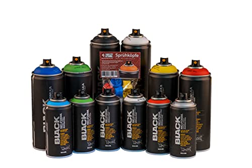 Double Trouble Spraydosen Set Montana hochdeckendes PRO Farb Spray 6x400ml + 6x150ml Maincolor mit Silber und Ersatzsprühköpfen für Hobby Handwerk Kunst