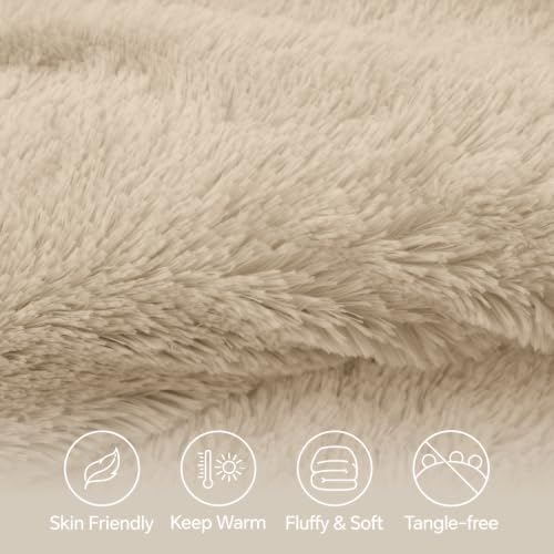 Image of BEDELITE Beige Fluffy Comforter Set Queen, Fuzzy Faux Fur Comforter