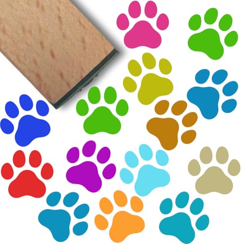 PRESSINART Mini Wooden Stamps 0.6 Inch Paw Print Rubber Stamp for Planner Diary Paw Print Pattern Square Small Reusable Wood Seal for Scrapbooking Journaling Card Making Envelope Photos DIY Crafts